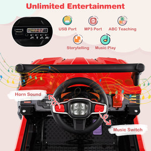 12V battery-powered electric vehicle for kids with remote control, 3 speeds, shown from angle 24. Perfect toy for outdoor fun!