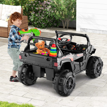12V battery-powered electric vehicle for kids with remote control and 3 speeds, perfect for outdoor play.