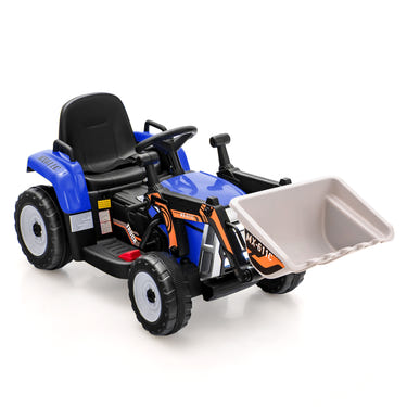 12V battery-powered kids ride-on excavator with adjustable arm and bucket for outdoor fun and imaginative play.