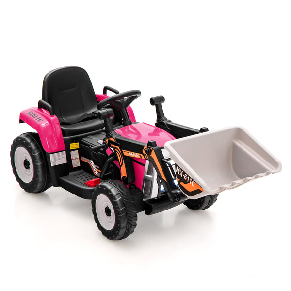 12V battery-powered kids ride-on excavator with adjustable arm and bucket, perfect for outdoor play and fun.