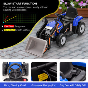 12V battery-powered kids ride-on excavator with adjustable arm and bucket, perfect for outdoor play and fun.