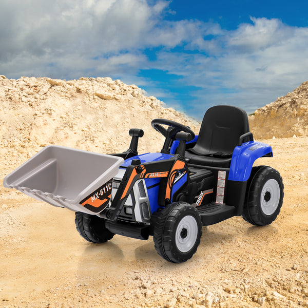 12V battery-powered kids ride-on excavator with adjustable arm and bucket, perfect for outdoor play and fun.