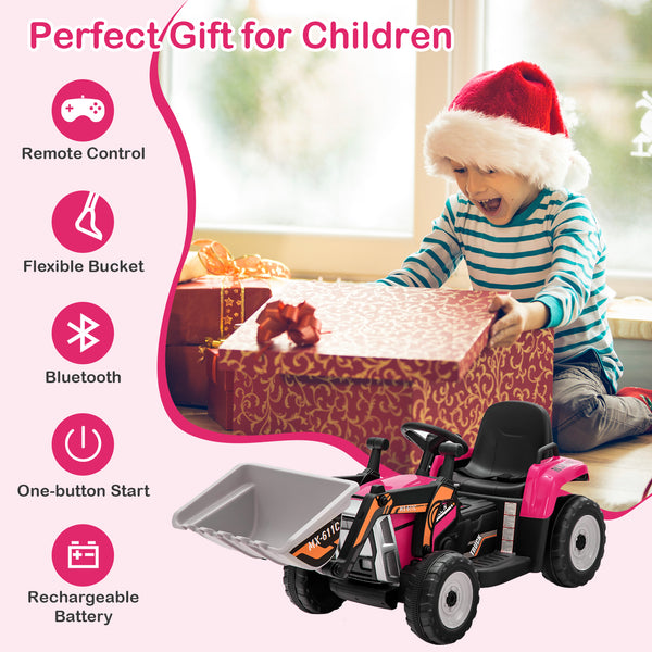12V battery-powered kids ride-on excavator with adjustable arm and bucket, perfect for outdoor play and fun.