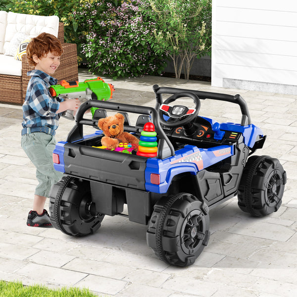12V battery-powered electric vehicle with remote control, 3 speeds, perfect for kids' outdoor play. Angle 9 view.