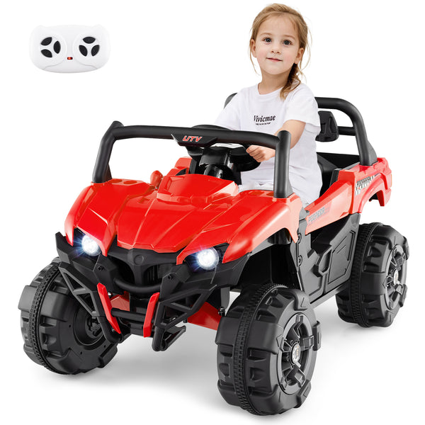 12V battery-powered electric vehicle with remote control, 3 speeds, perfect for kids' outdoor fun. Angle 19 view.