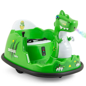 Green 12V bumper car with spray function and remote control for toddlers aged 2-5, shown from angle 3.