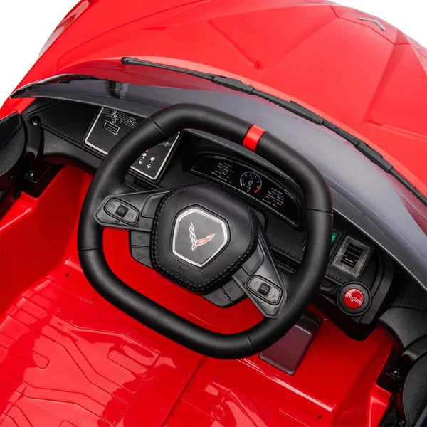 12V Chevrolet Corvette C8 Stingray kids ride-on car in angle 17, perfect for young car enthusiasts.