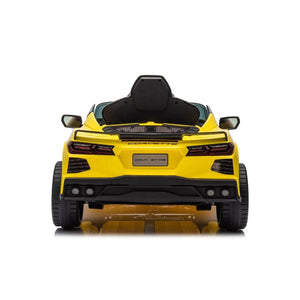 12V Chevrolet Corvette C8 Stingray kids ride-on car in angle view, perfect for adventurous little drivers.