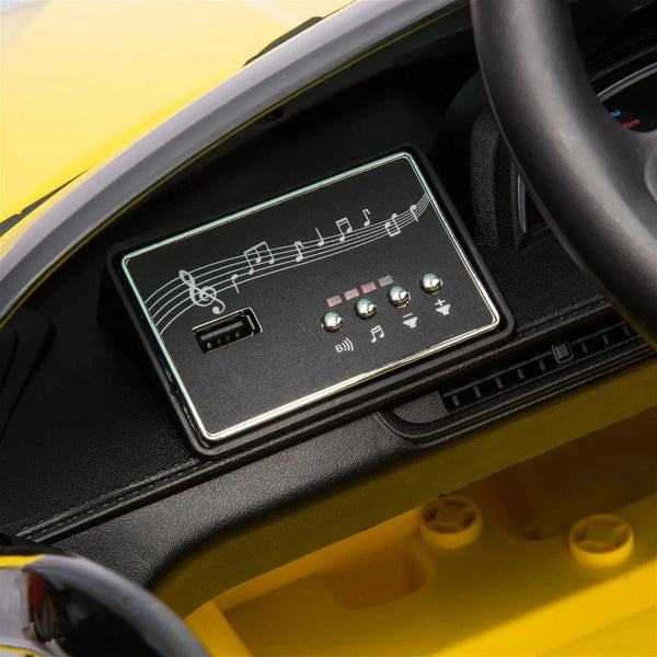12V Chevrolet Corvette C8 Stingray kids ride-on car in angle view, perfect for adventurous little drivers.