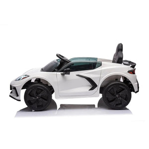 12V Chevrolet Corvette C8 Stingray kids ride-on car in angle 32 view, perfect for little drivers.