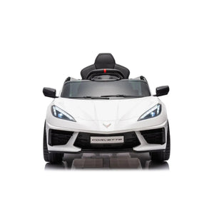 12V Chevrolet Corvette C8 Stingray kids ride-on car, 1-seater, angled view showcasing sleek design and vibrant colors.