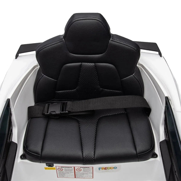 12V Chevrolet Corvette C8 Stingray kids ride-on car, 1-seater, angled view showcasing sleek design and vibrant colors.
