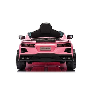 12V Chevrolet Corvette C8 Stingray kids ride-on car in angle 43 view, perfect for adventurous little drivers.