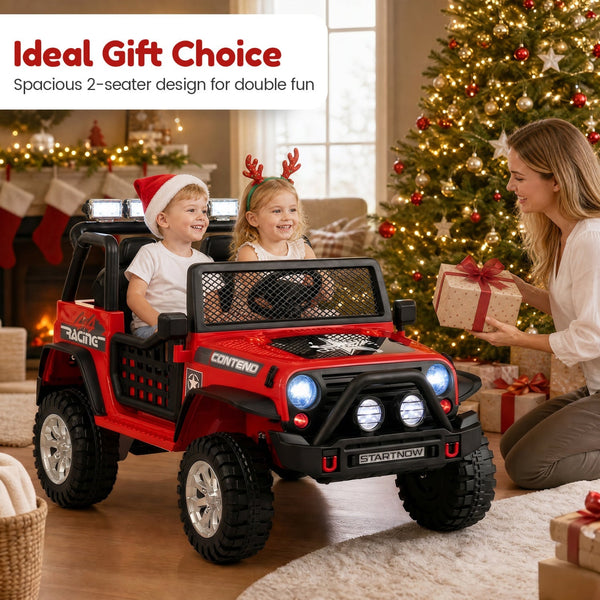12V Electric Kids Ride On Car 2-Seater with Remote Control, viewed from angle 4, perfect for outdoor fun.