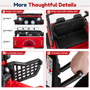 12V Electric 2-Seater Kids Ride On Car with Remote Control, shown from angle 4, perfect for fun outdoor adventures.