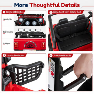 12V Electric Kids Ride On Car 2-Seater with Remote Control, angled view showcasing fun and safety for young drivers.