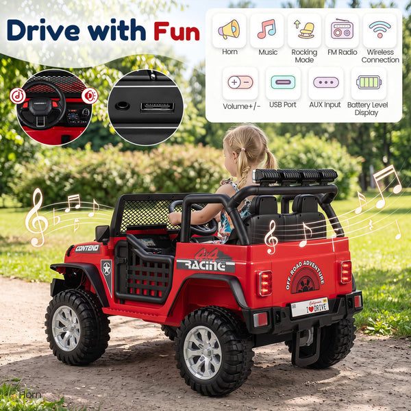 12V Electric 2-Seater Kids Ride On Car with Remote Control, shown from angle 5, perfect for fun outdoor adventures.