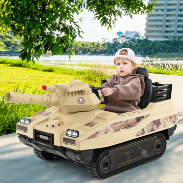 12V Electric Kids Ride On Tank with Rotatable Turret and 8 Missiles for Kids