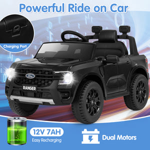 12V Electric Kids Ride on Ford Ranger Car with Remote Control, Music - Fun Toy for Kids, Angle 5 View.