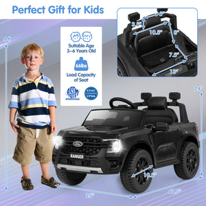 12V Electric Kids Ride on Ford Ranger Car with Remote Control, Music - Fun Toy for Young Adventurers, Angle 4 View.