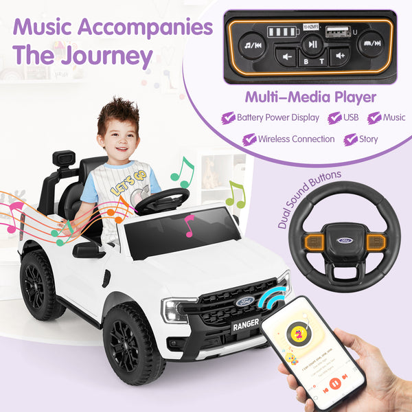 12V Electric Kids Ride on Ford Ranger Car with Remote Control and Music, Angle 16 view. Perfect toy for young adventurers!