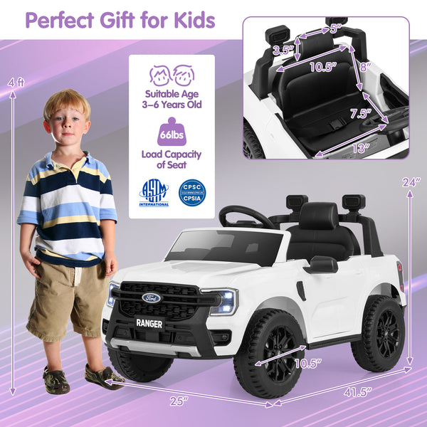 12V Electric Kids Ride on Ford Ranger Car with Remote Control and Music, Angle 12 view, perfect for outdoor fun.