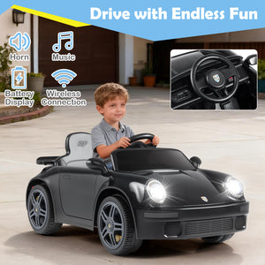 12V Electric Ride On Car RUF CTR with Remote Control and Music, angled view for kids' toy fun.