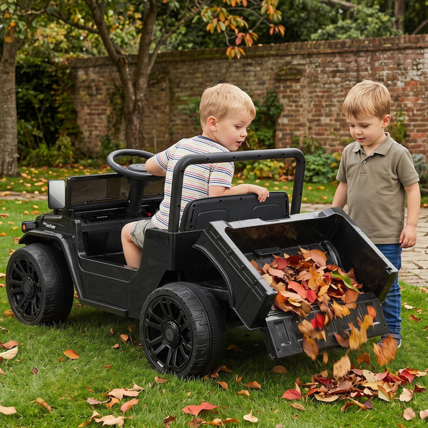 12V Electric Ride On Truck with Dump Bed and Remote Control for kids, shown from angle 9.