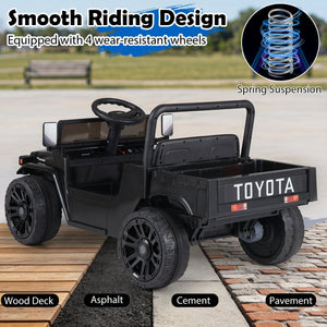 12V Electric Ride On Truck with Dump Bed and Remote Control for kids, angled view showcasing its features.