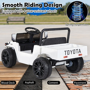 12V Electric Ride On Truck with Dump Bed and Remote Control, angled view showcasing fun and safety for kids.