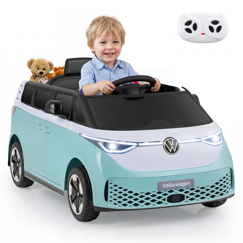 12V Kids Electric Volkswagen Bus with music, LED headlights, and sleek design for powered ride-on fun.