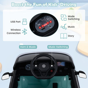 12V Kids Electric Volkswagen Bus with music, LED headlights, and fun design - perfect powered ride-on toy for children.