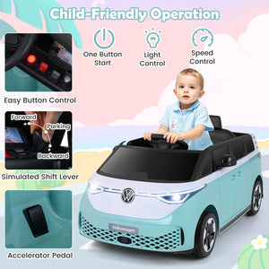 12V Kids Electric Volkswagen Bus with music, LED headlights, and stylish design for powered ride-on fun.
