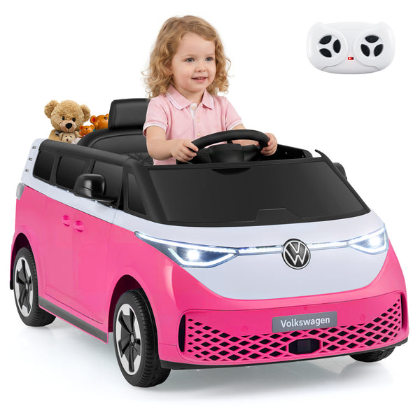 12V Kids Electric Car Bus with music, LED headlights, and Volkswagen license - Angle 16 view of powered ride-on toy.