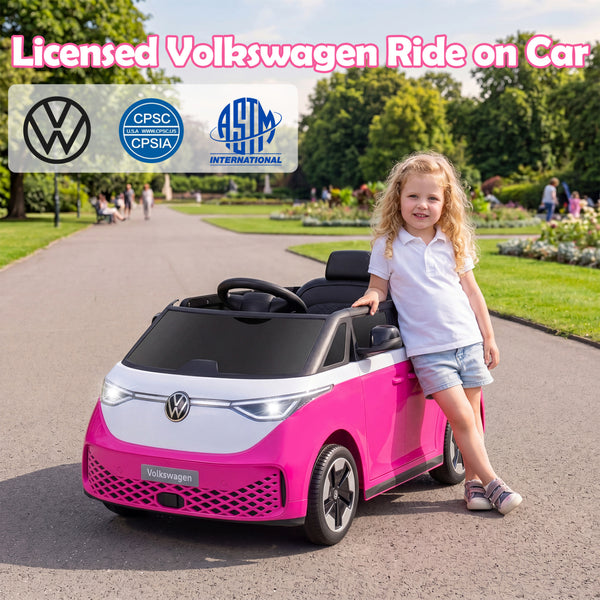 12V Kids Electric Volkswagen Bus with music, LED headlights, and stylish design for powered ride-on fun.