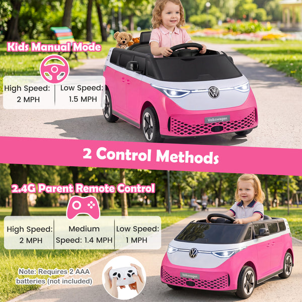 12V Kids Electric Volkswagen Bus with music, LED headlights, and stylish design for powered ride-on fun.