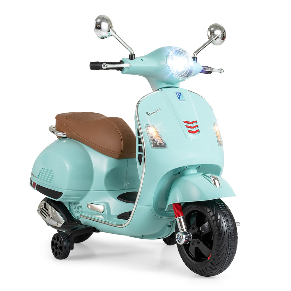 12V Kids Electric VESPA Motorcycle with Music and Training Wheels - Fun and safe ride-on toy for young children.