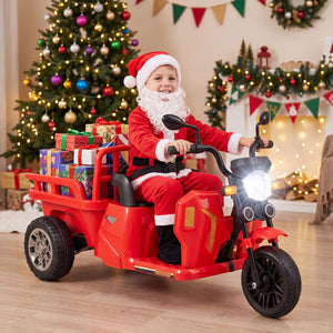 12V kids motorcycle with 3 wheels, trailer, and shovel for fun outdoor rides. Perfect ride-on tractor for toddlers.