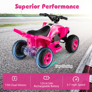 12V Kids Ride On ATV 4-Wheeler Quad with LED lights, max speed 7 mph, perfect for outdoor fun and adventure.