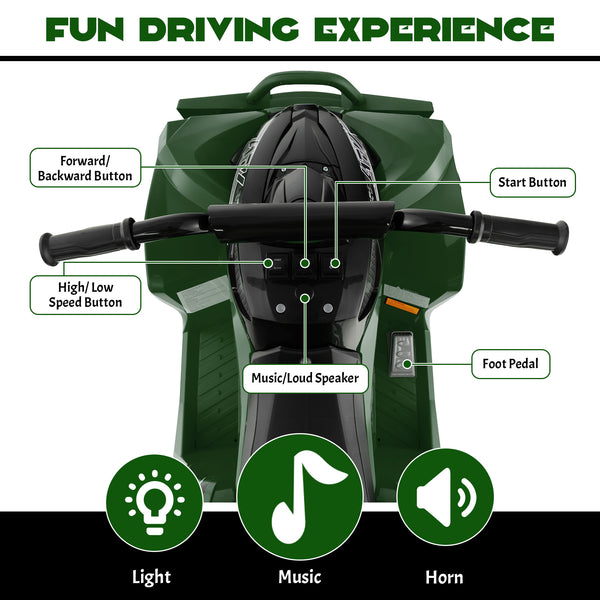 12V Kids Ride On ATV with adjustable speed and comfy seat, perfect for outdoor fun and adventure.