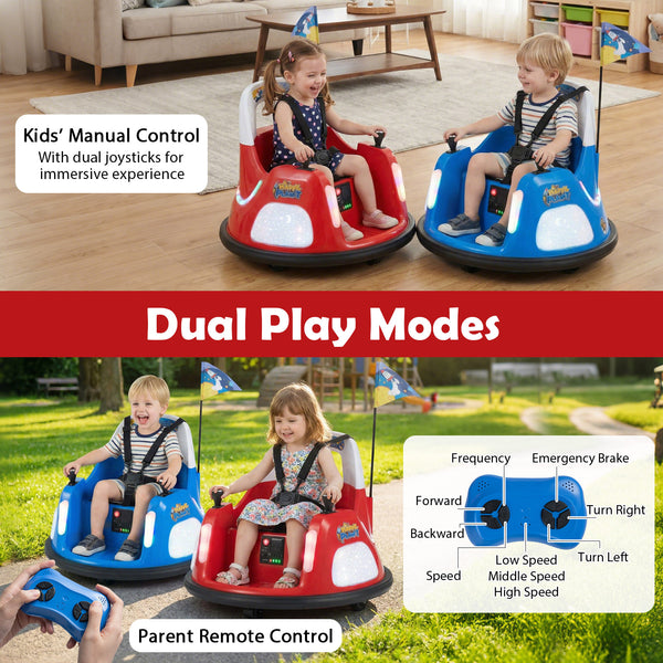 12V Kids Ride On Bumper Car with Remote Control, Flashing Lights - Fun Toy for Kids, Angle 24 View