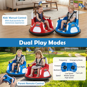 12V kids ride-on bumper car with remote control, flashing lights, and fun design for safe outdoor play. Angle 16 view.