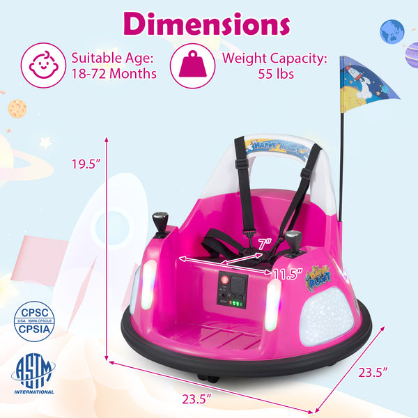 12V kids ride-on bumper car with remote control, flashing lights, perfect for fun and safe playtime. Angle 4 view.