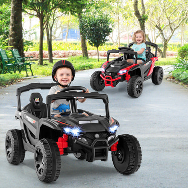 12V Kids Ride On Car UTV Electric Vehicle with LED lights, music, and horn for outdoor fun.