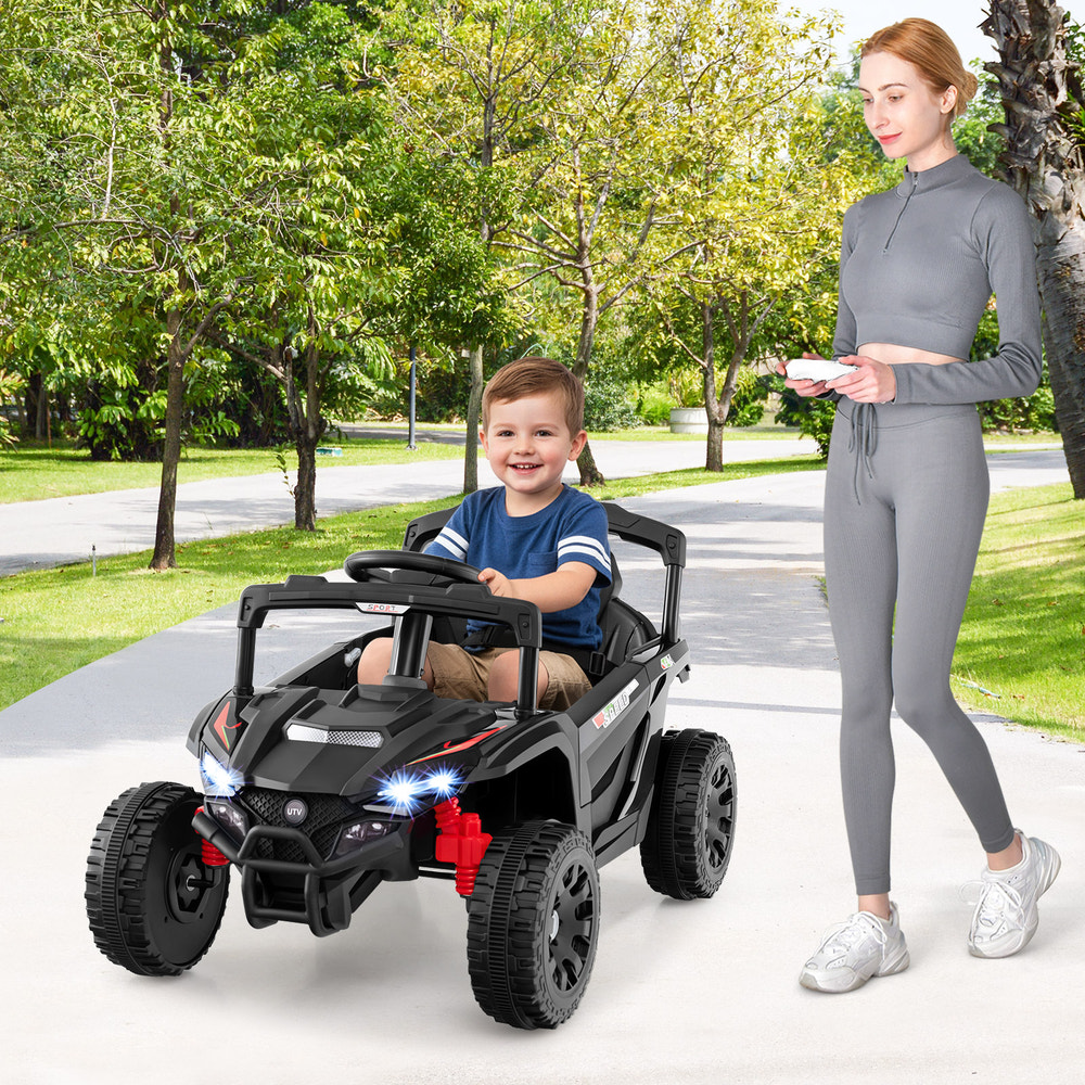 12V Kids Ride On Car UTV Electric Vehicle with LED lights, music, and horn for outdoor fun.