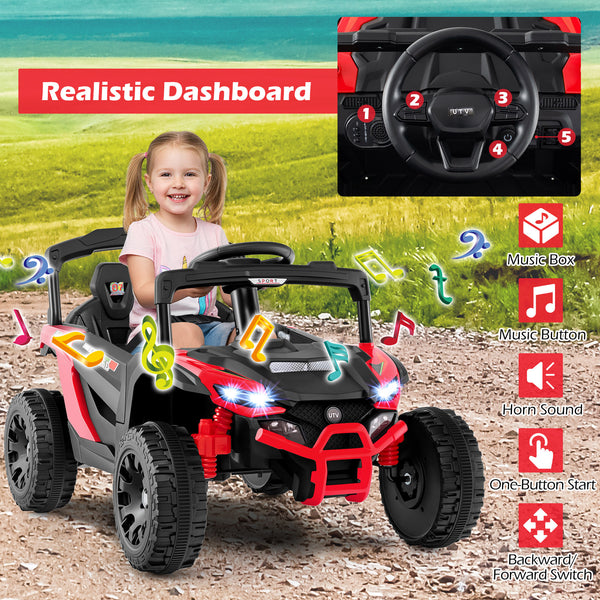 12V Kids Ride On Car UTV with LED lights, music, and horn - fun electric vehicle for outdoor play.