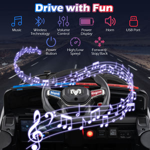 12V RAM 3500 electric ride-on car for kids with remote control, angled view showcasing its design and features.