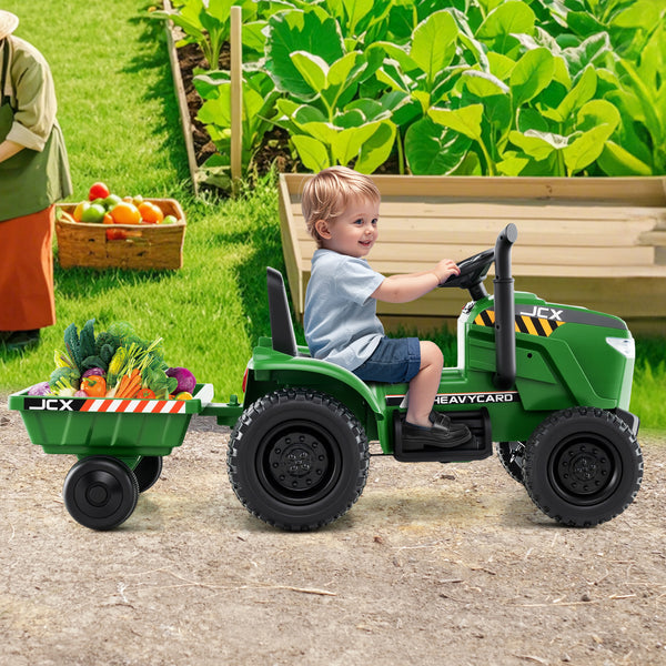 12V 2-in-1 Kids Ride On Tractor with Trailer and 3-Gear Shift for outdoor fun and adventure.