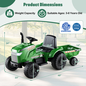 12V 2-in-1 kids ride-on tractor with trailer, featuring 3-gear shift, perfect for outdoor play and adventures.