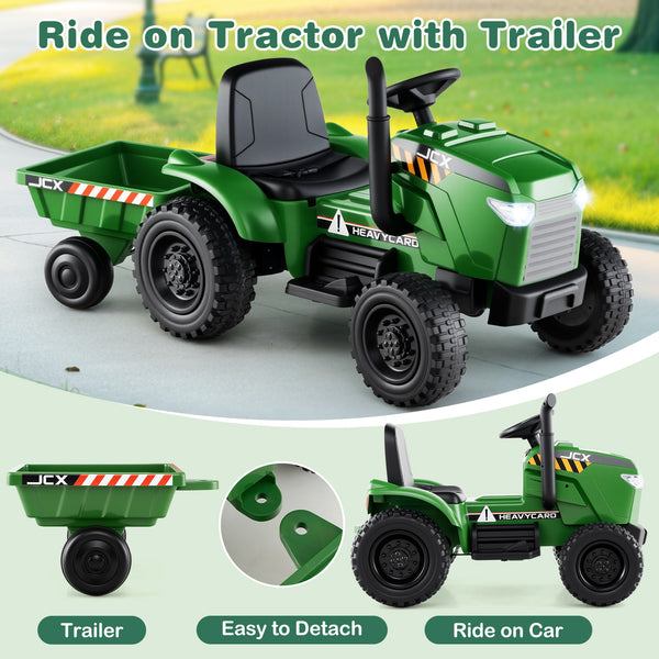 12V 2-in-1 kids ride-on tractor with trailer and 3-gear shift, perfect for outdoor play and adventure.